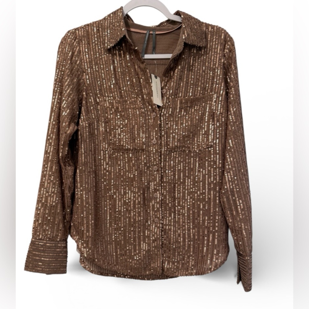NWT Anthropologie The Remie women’s XS long sleeve button down sequined blouse